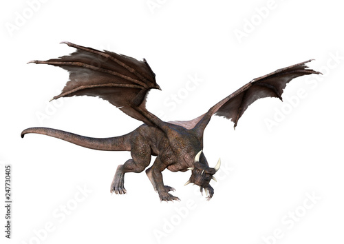 3D Rendering Fairy Tale Dragon on White