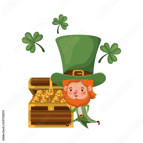 leprechaun with chest and coins character