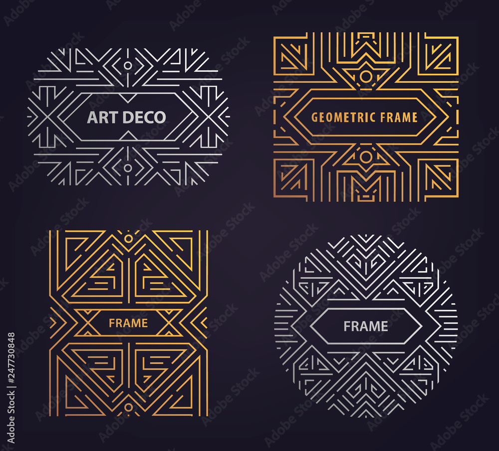 Set of vector Art deco golden borders, frames. Creative templates in style  of 1920s. Trendy cover, graphic poster, gatsby brochure, design, packaging  and branding. Geometric shapes vector de Stock | Adobe Stock