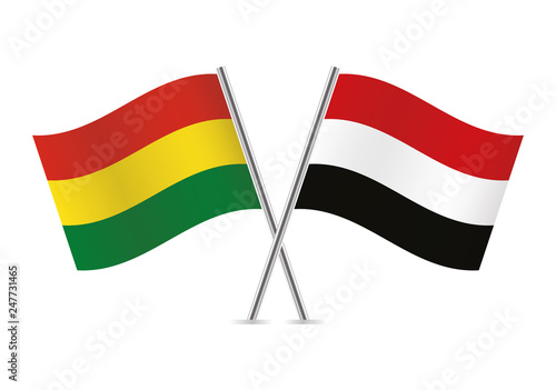 Bolivia and Yemen flags. Vector illustration.