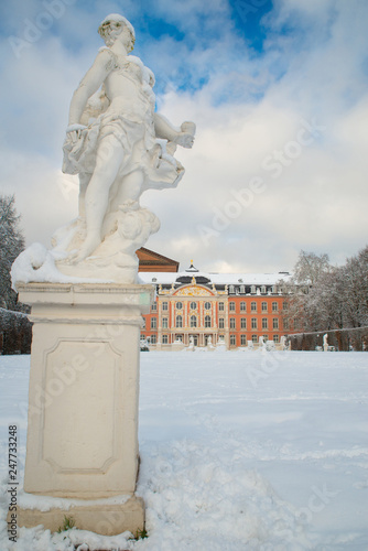 Palace garden in Trier, covered in snow, Moselle valley, Rhineland Palatinate