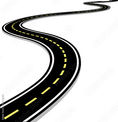 Leaving the highway, curved road with markings. 3D illustration on white