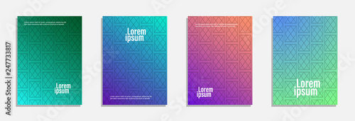 Colorful and modern cover design. Set of geometric pattern background