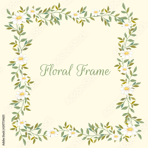 Floral frame with daisies and leaves © Ysas