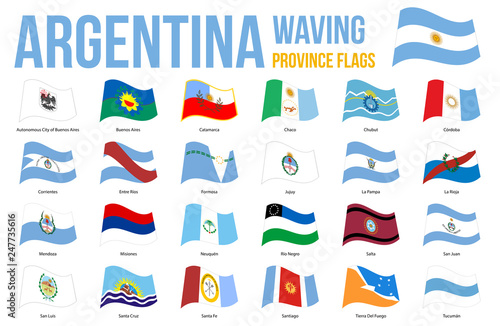 Argentina Province Flags Waving Vector Illustration on White Background. Provinces of Argentina All Flags.