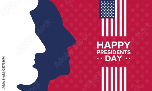 Happy Presidents day in United States. Washington's Birthday. Federal holiday in America. Celebrated in February. Poster, banner and background