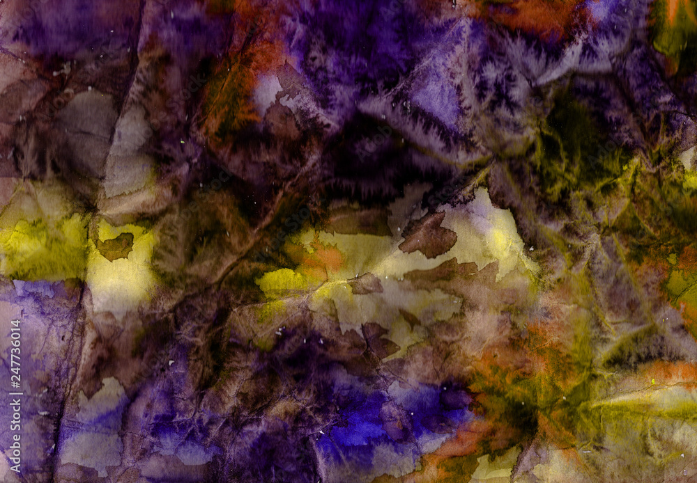 art abstract grunge textured background with blue, violet, brown and golden blots