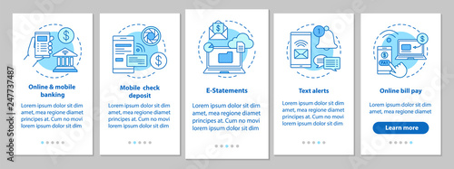 Banking service onboarding mobile app page screen with linear co