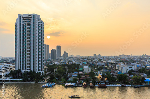 Bangkok City - Beautiful sunset view of Bhumibol Bridge Thailand