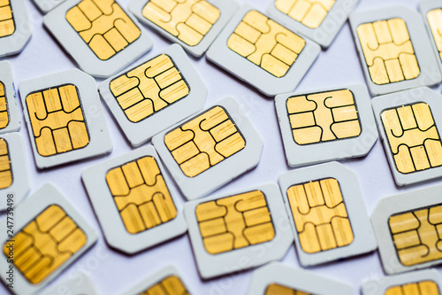 Many Micro SIM 3G for mobile over on white background. photo