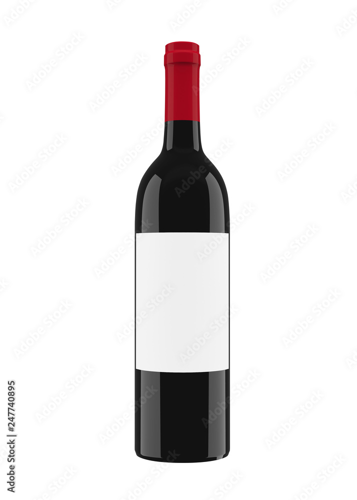 Black glass bottle for red wine isolated on white background. 3d rendering, 3d illustration Black glass bottle for red wine isolated on white background. 3d rendering, 3d illustration