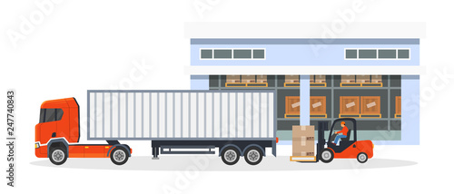 Transportation, logistic delivery of trucks on large van truck.