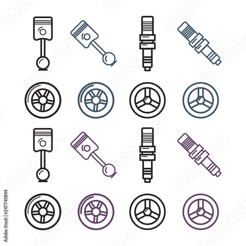 Car parts line icons set. Auto service repair symbol
