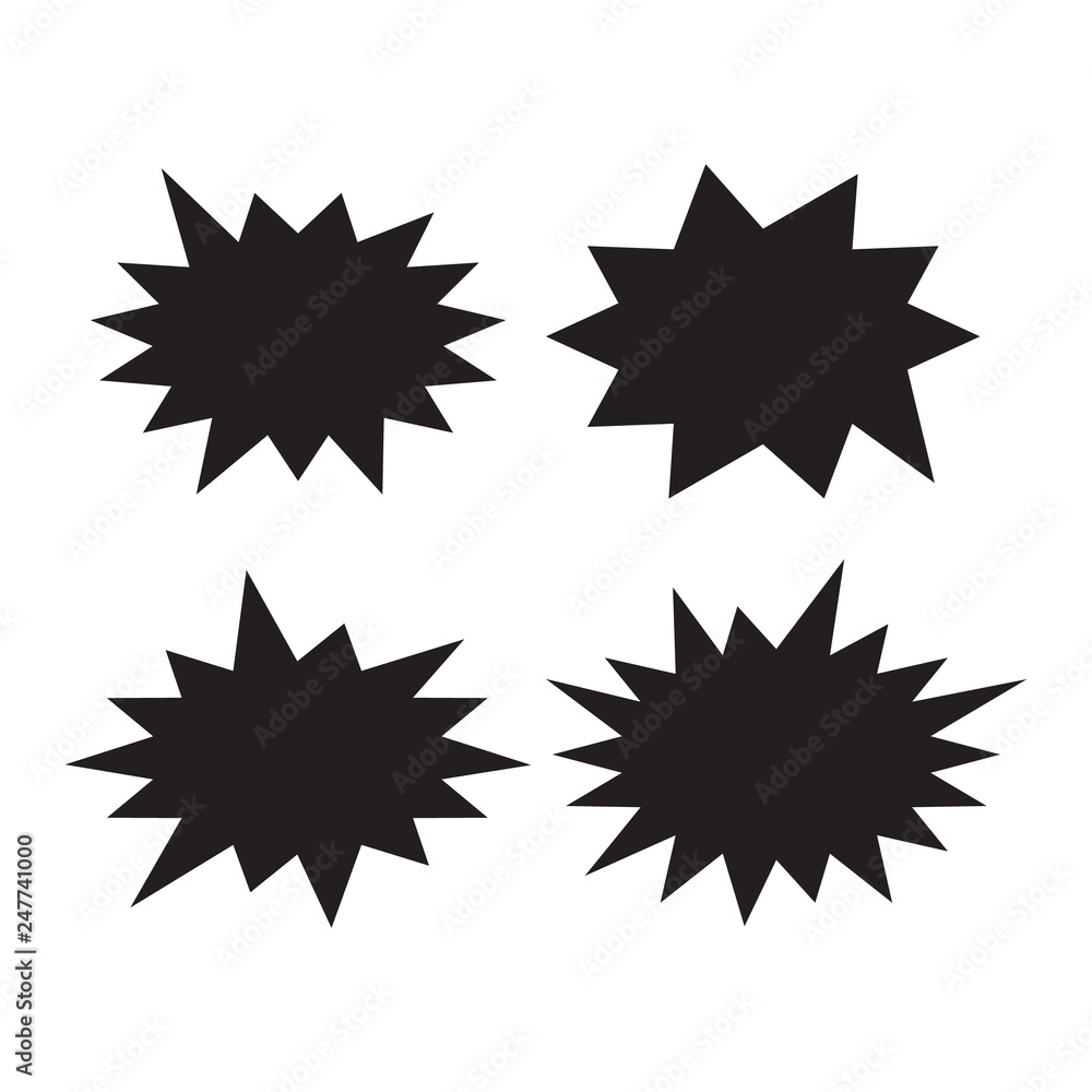 Vector Starburst set. Starburst explosion comic shapes. Speech boom bubble Vector Starburst set. Starburst explosion comic shapes. Speech boom bubble
