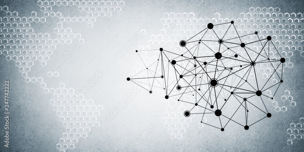 Lines and dots as networking idea drawn on cement background Lines and dots as networking idea drawn on cement background