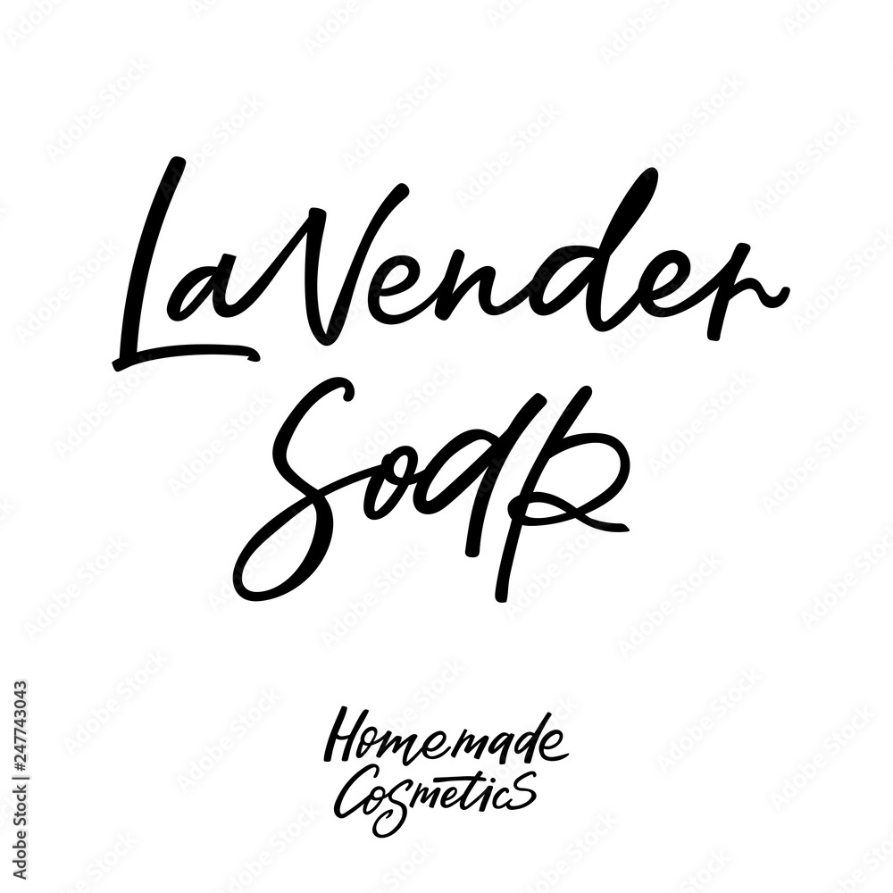 Handmade lavender soap bar label with handdrawn lettering