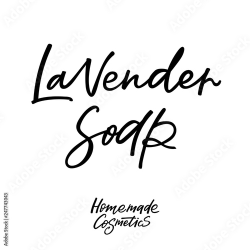 Handmade lavender soap bar label with handdrawn lettering