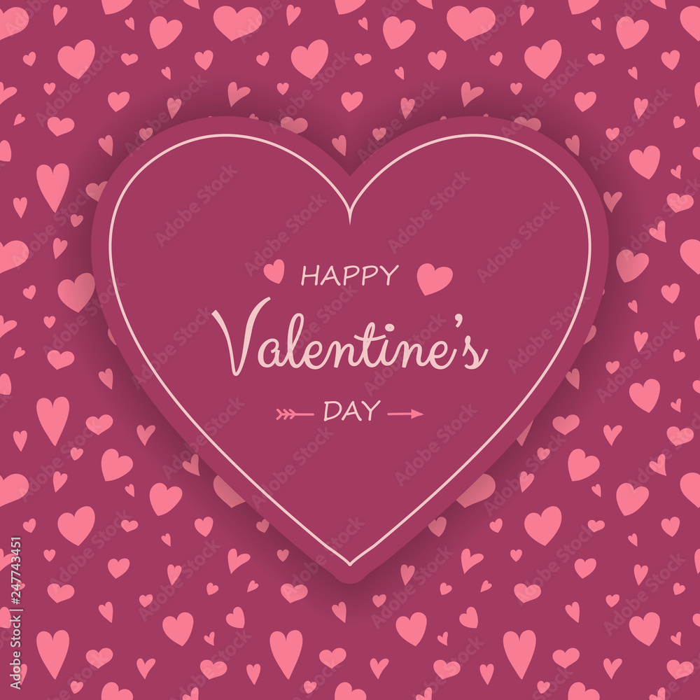 Design of Valentine's Day greeting card with cartoon hearts. Vector