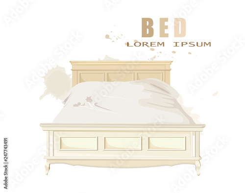 Classic bedroom furniture isolated Vector watercolor. Interior design decorations templates