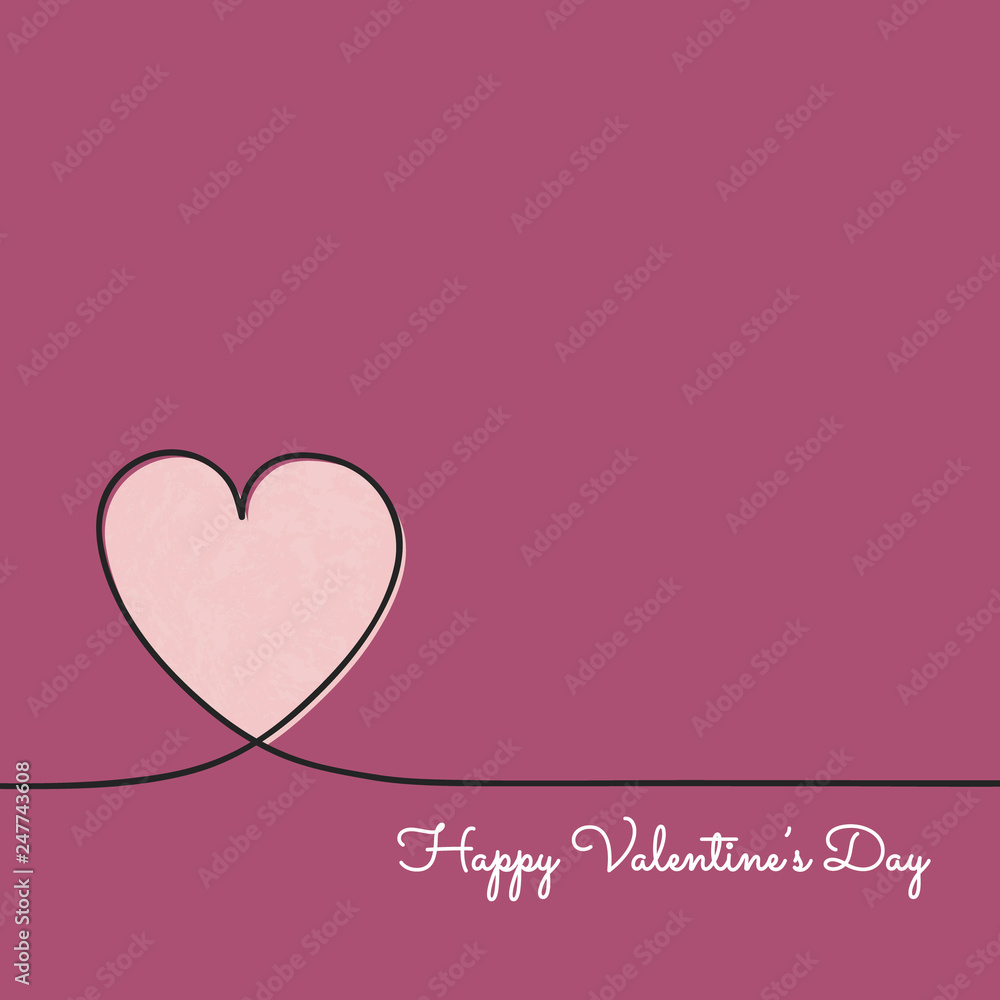 Vintage Valentine's Day card with cute hand drawn heart. Vector