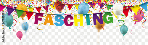 Fasching Banner mit Luftballons, Konfetti und Girlanden