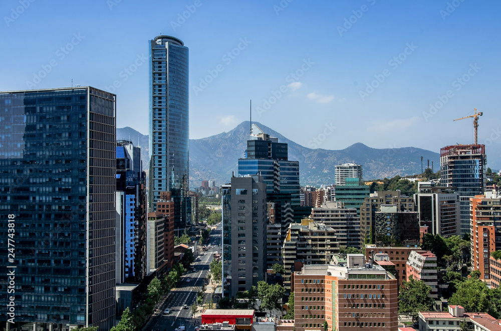 Obraz premium Aerial view of the financial district at Santiago de Chile