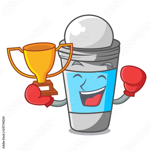 Boxing winner roll on deodorant isolated with cartoon