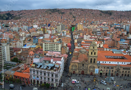 LA PAZ, BOLIVIA - DESEMBER 12, 2016: Central square of La Paz. Landscape of general view in La Paz, Bolivia