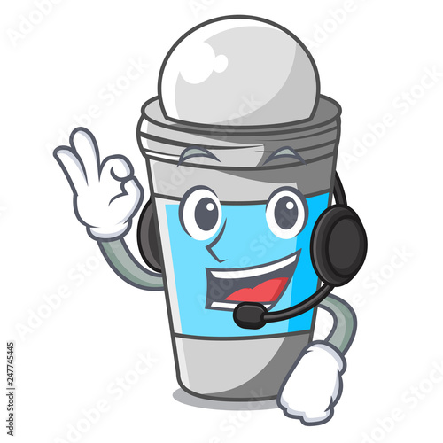 With headphone roll on deodorant isolated with cartoon