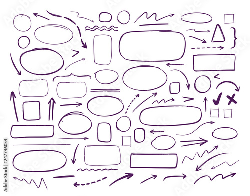 Hand-drawn infographics. Business, education set of elements. Doodle vector illustration