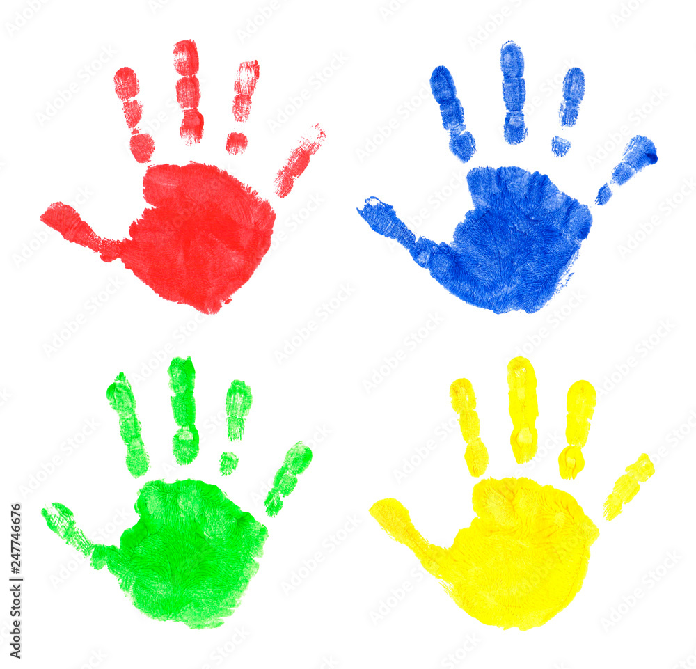 Set of multi-colored prints of children's palms. The prints are made with finger paints. Illustration. Set of multi-colored prints of children's palms. The prints are made with finger paints. Illustration.