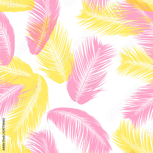 Tropical Palm Tree Leaves. Vector Seamless Pattern. Simple Silhouette Coconut Leaf Sketch. Summer Floral Background. Wallpaper of Exotic Palm Tree Leaves for Textile, Fabric, Cloth Design, Print, Tile © ingara