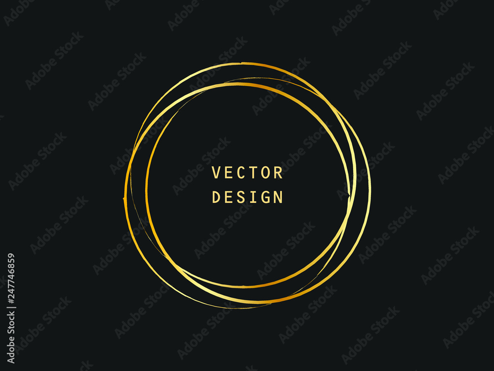 Metalic gold circle shape. Label, logo design element, frame. Brush abstract wave. Vector illustration.v Metalic gold circle shape. Label, logo design element, frame. Brush abstract wave. Vector illustration.v