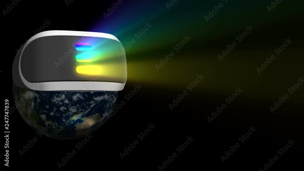 Earth Rotation Vr planet earth with a virtual reality helmet rotates around its axis ...