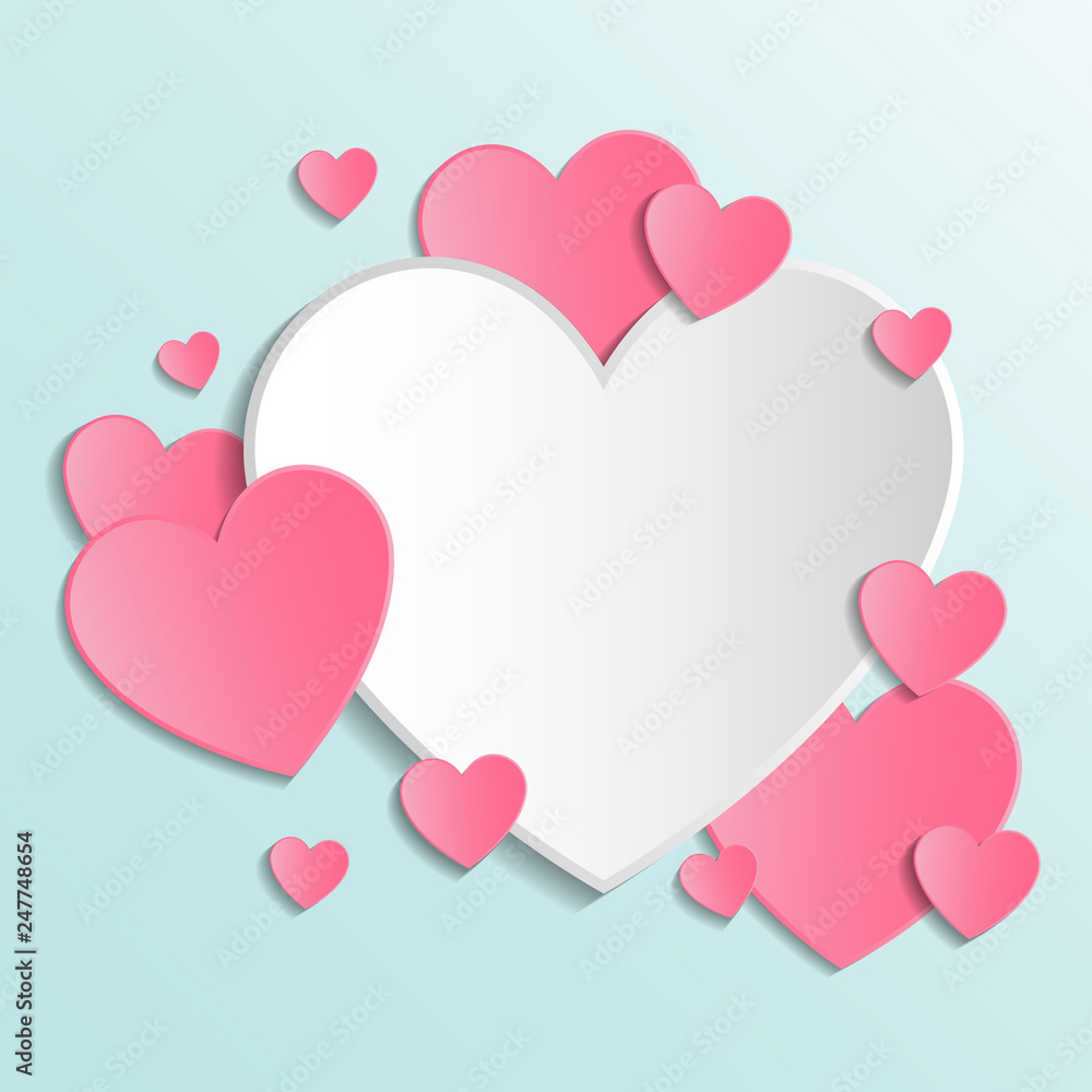 Empty greeting card layout with cute paper hearts. Valentine's Day, Mother's Day and Women's Day concept. Vector