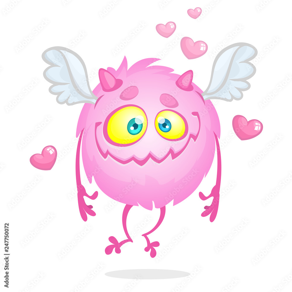 Sweet and cute flying monster cartoon for St Valentine's Day