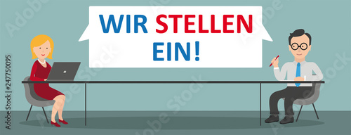 Wir stellen ein Flat Design Cartoon