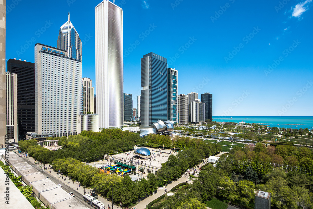 Naklejka premium Centrum miasta Chicago w parku Millenium