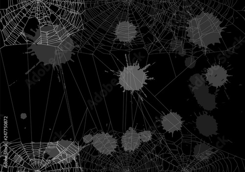 background with spider webs and blots isolated on black