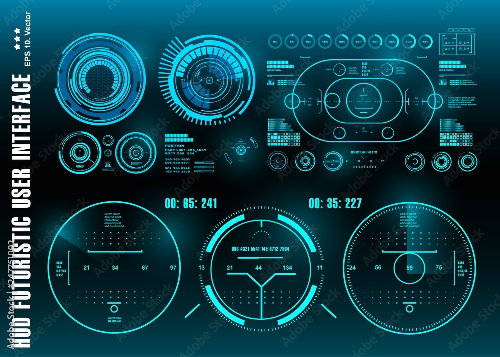 Dashboard display virtual reality technology screen. HUD futuristic green user interface, target Dashboard display virtual reality technology screen. HUD futuristic green user interface, target