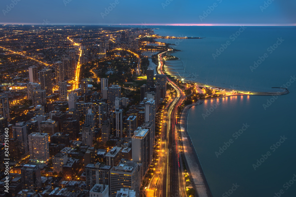 Chicago. Cityscape image of Chicago downtown during twilight blue hour.