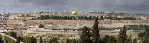 View on Jerusalem with the Dome of the Rock from the Mount of Olives. Israel
