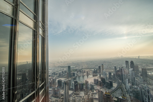 DUBAI, UAE - October, 2018: Top view of Dubai city view from the above of Burj Khalifa
