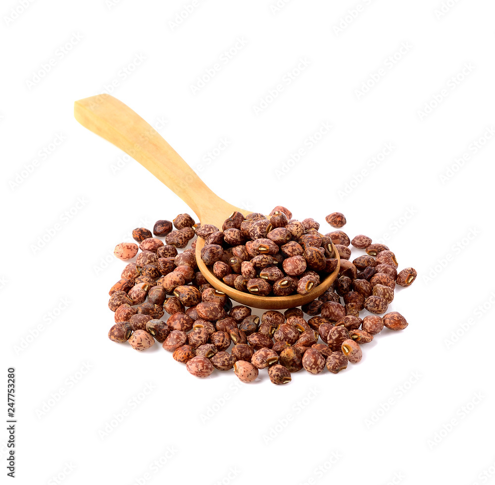 Fototapeta premium groundnuts (peanut) in wood spoon isolated on white background
