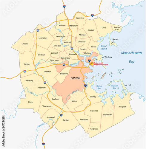 vector map of the Greater Boston metropolitan region  Massachusetts  united states