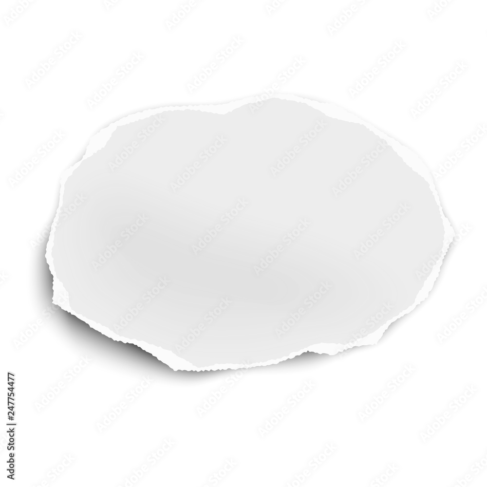 Torn paper scrap of oval shape isolated on white background. Vector illustration. Torn paper scrap of oval shape isolated on white background. Vector illustration.