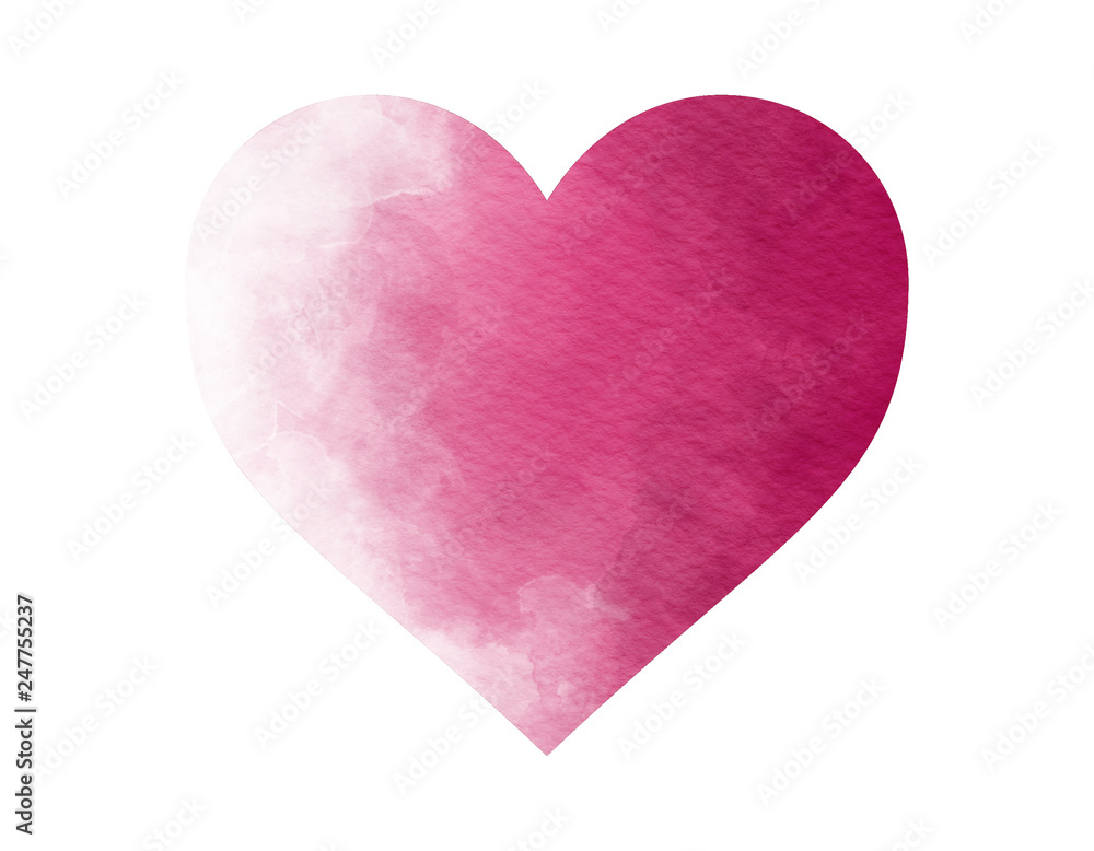 Watercolor heart drawing in dark pink