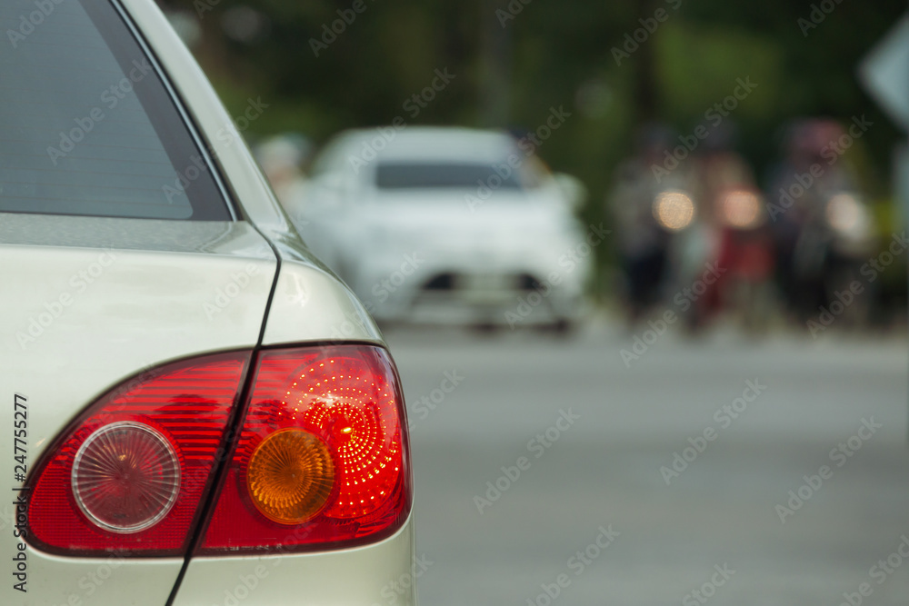 red tail light brake of stop car on road traffic jam