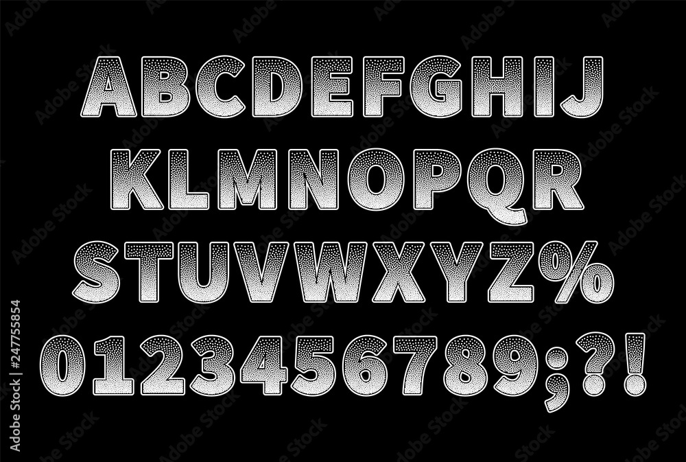 Vintage Dotted Sans Serif Font On Black Background Capital Letters
