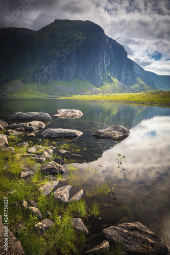 Nedre Heimredalsvatnet lake in Eggum, Lofoten Islands, Norway. photo